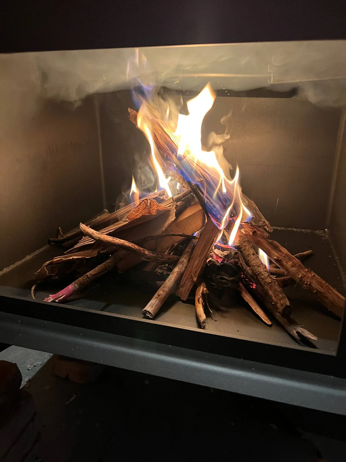 El fuego de la estufa a leña